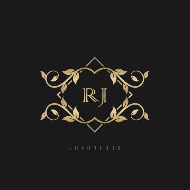 Klasik Vintage Harf R, J, RJ logosu. Vector logo tasarımı konsepti doğa yapraklı klasik vintage.