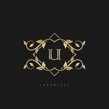 Klasik Vintage U harfi logosu. Vector logo tasarımı konsepti doğa yapraklı klasik vintage.