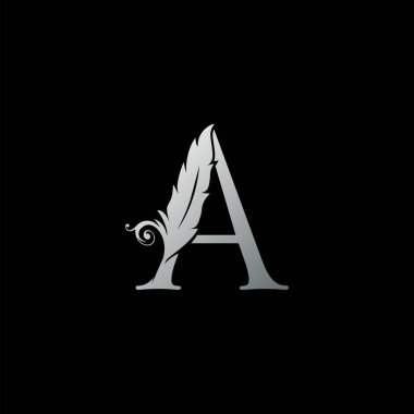 Lüks Tüy Harf A logo Simgesi. Hukuk, avukat, hukuk görevlisi, firma ve noter kimlikleri için monogram logosu tasarım konsepti