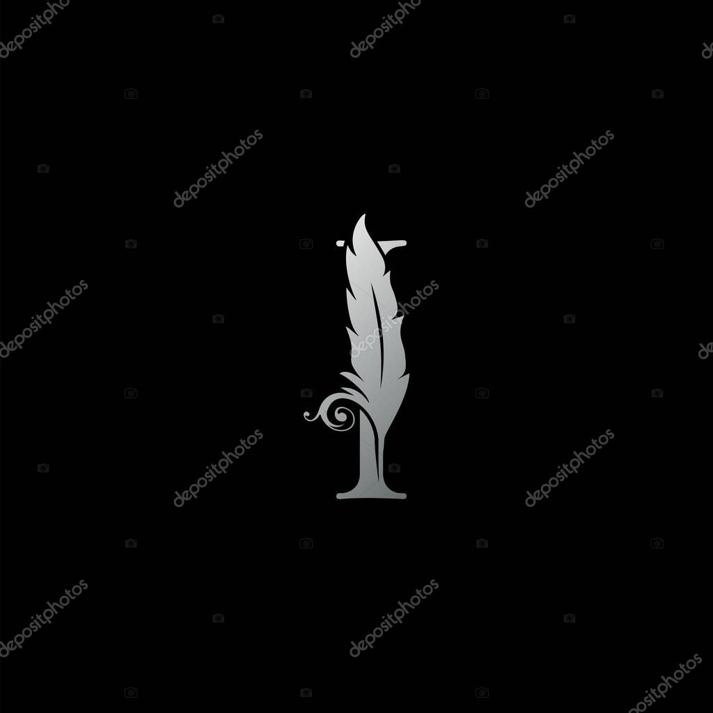 Luxury Feather Letter I logo Icon. Monogram logo template design concept for identity of law, lawyer, legal officer, firm, notary