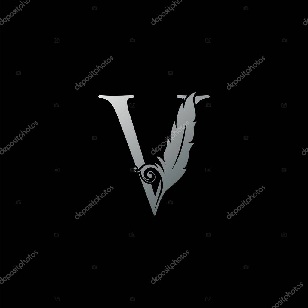 Luxury Feather Letter V logo Icon. Monogram logo template design concept for identity of law, lawyer, legal officer, firm, notary
