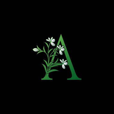 Yeşil Doğa Çiçeği Baş harfleri Bir logo simgesi, süslü çiçekli vektör harfi ve doğal yaprak klipsi sanat şablonu tasarımı.