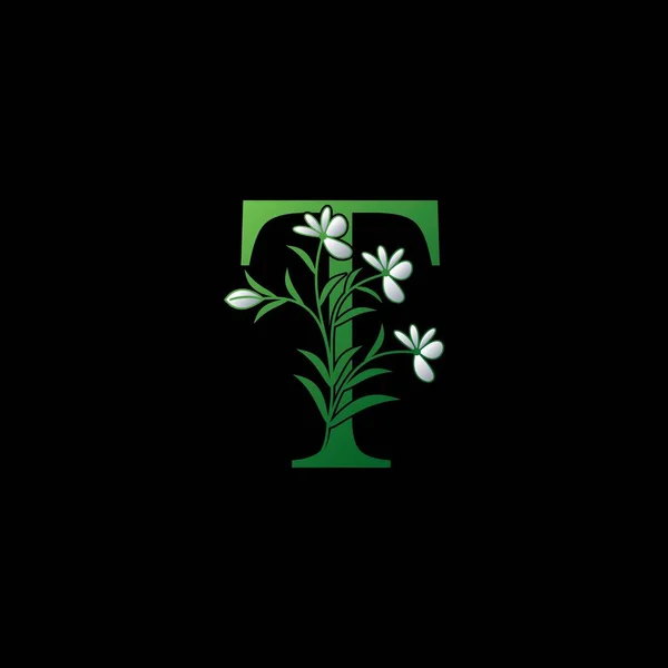 Verde Naturaleza Flor Inicial Letra Icono Del Logotipo Vector Letra — Vector de stock