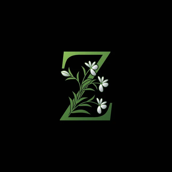 Green Nature Flower Initial Letter Logo Symbol Vektorbrief Mit Kunstvoller — Stockvektor