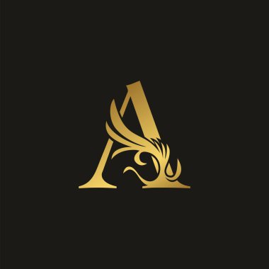 Altın Lüks Girdap İlk Harf A logo simgesi, süslü girdap deco klipsi sanat şablonu tasarımlı vektör harfi.