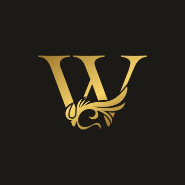 Altın Lüks Girdap Süsleme İlk Harf W logo simgesi, süslü girdap deco klip sanat tasarımı içeren vektör harfi.