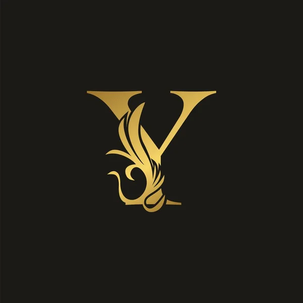 Golden Luxury Swirl Ornate Initial Letter Logo Icoon Vector Brief — Stockvector