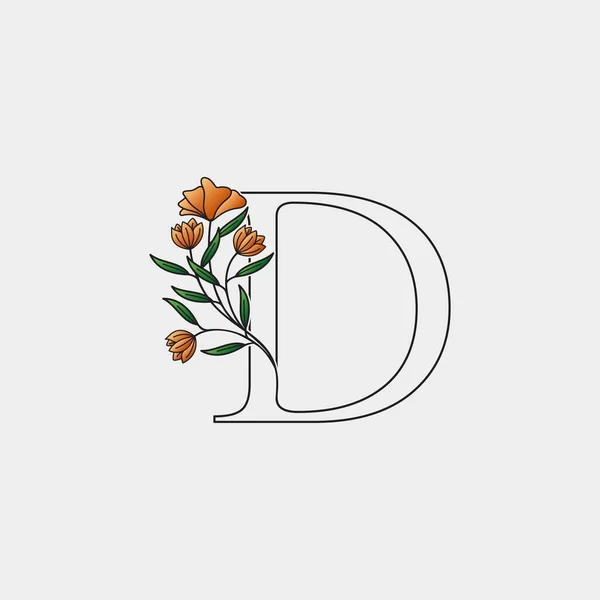 Outline Nature Flower Initial Letter Logo Icon Vector Letter Hand — Stock Vector