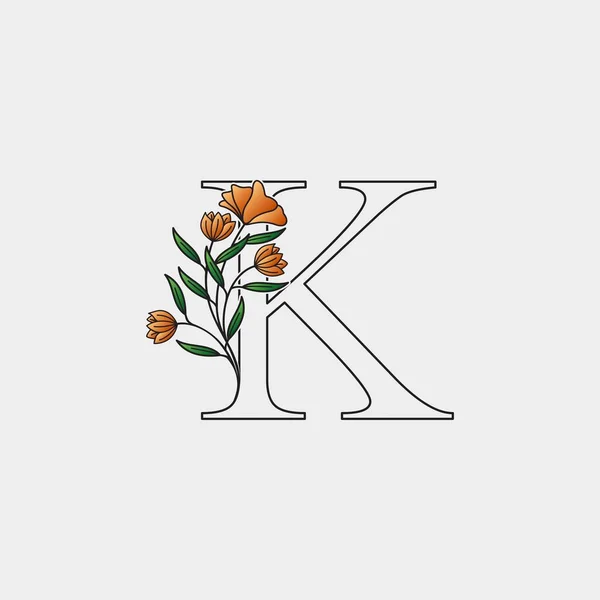Outline Nature Flower Initial Letter Logo Symbol Vektorbrief Mit Handgezeichneten — Stockvektor