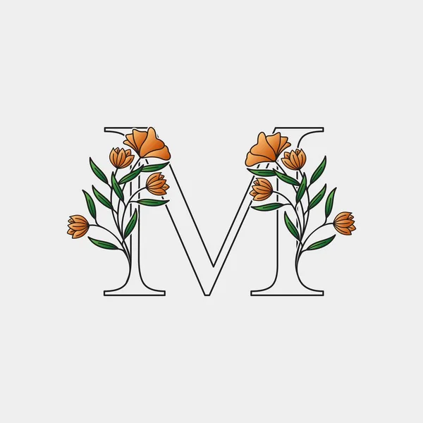 Obrys Příroda Květ Počáteční Písmeno Logo Ikona Vektorové Písmeno Ručně — Stockový vektor
