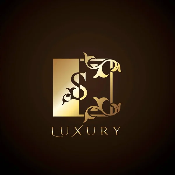 Logotipo Luxo Carta Golden Square Vector Square Frame Design Concept —  Vetores de Stock