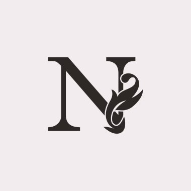 Monogram Klasik Yaprak N Harfi İlk Logo Şablon Tasarımı Lüks Tasarım Biçimi.