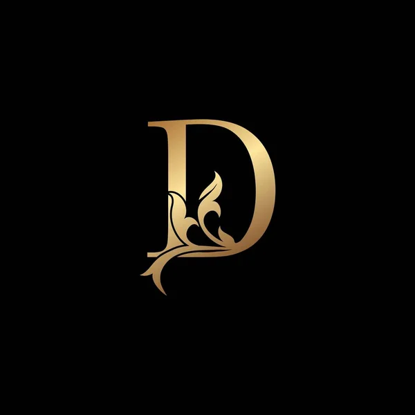 Golden Luxury Letra Logo Inicial Diseño Plantilla Icono Hoja Floral — Vector de stock