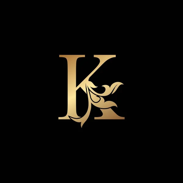 金豪华字母K初始标志图标模板设计 首字母金黄色的专字华丽的自然花叶 用于奢侈品的商业标识 — 图库矢量图片