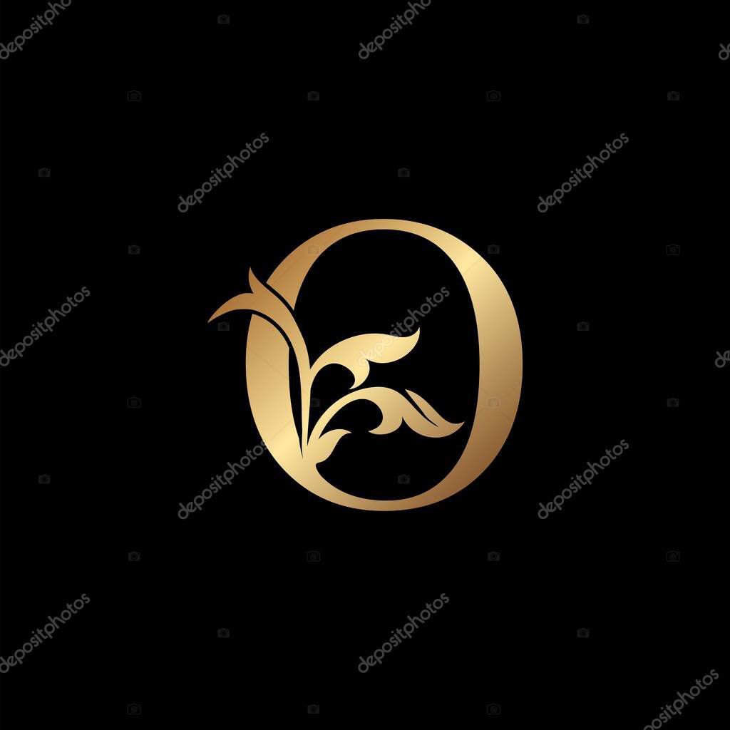 Golden Luxury Letter O Initial Logo Icon Template Design. Monogram ornate nature floral leaf with initial letter gold color for luxuries business identity.