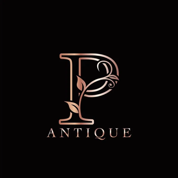 Χρυσό Τριαντάφυλλο Luxury Letter Σχεδιασμός Πρότυπο Λογότυπο Μονόγραμμα Αντίκα Περίτεχνη — Διανυσματικό Αρχείο