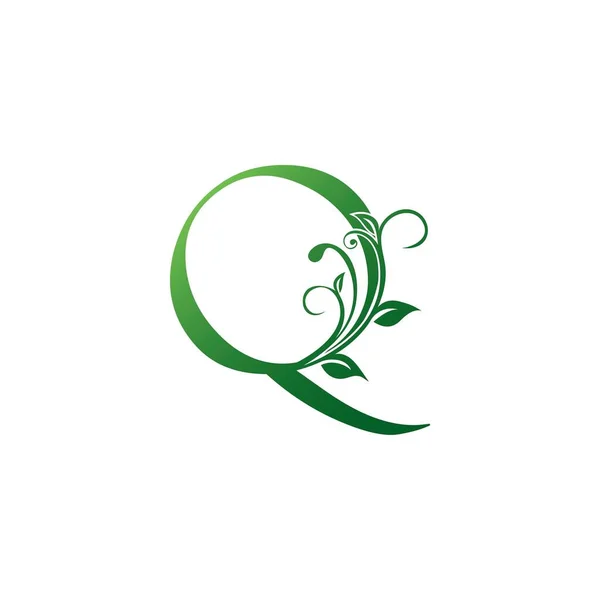 Зеленый Украшенный Цветочный Буква Логотип Значок Роскошный Алфавит Шрифт Начальный — стоковый вектор