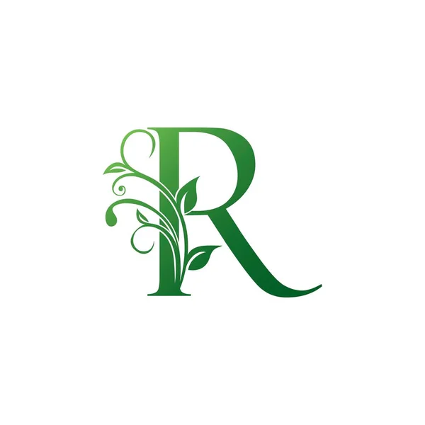 Green Ornate Floral Letter Logo Ícone Fonte Alfabeto Luxo Projeto —  Vetores de Stock