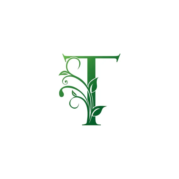 緑の花の手紙Tロゴアイコン 高級アルファベットフォント初期ベクトルデザインは 白の背景の色に分離 — ストックベクタ