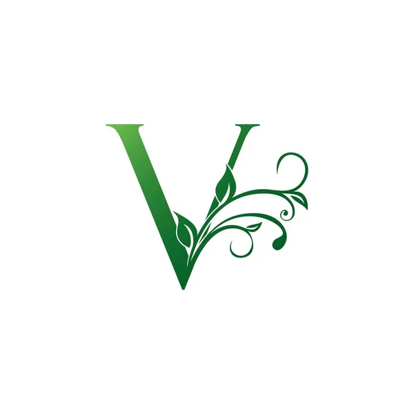 Green Ornate Floral Letter Logo Pictogram Luxe Alfabet Lettertype Initiële — Stockvector