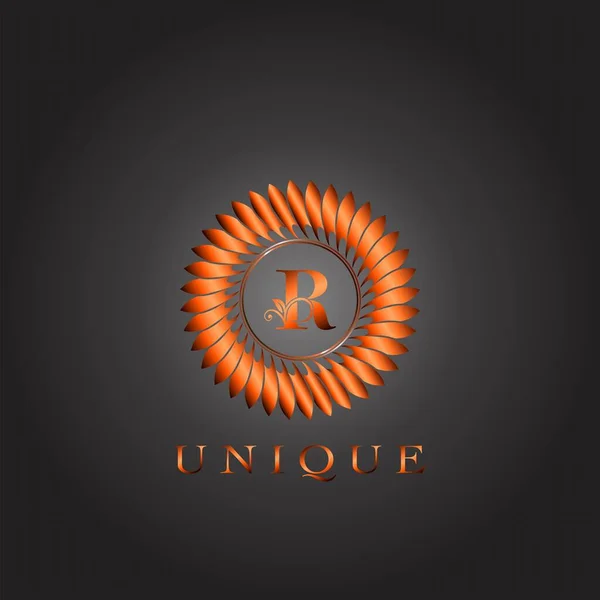 Brown Circle Feather Luxo Floral Inicial Carta Logo Design Elegância — Vetor de Stock