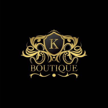 Dekorasyon, Restoran, Kraliyet, Butik, Cafe, Otel, Heraldiç, Mücevher, Moda ve diğer vektör çizimleri için vektör tasarımında lüks Butik Altın Harf Logosu şablonu
