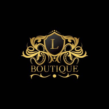 Dekorasyon, Restoran, Kraliyet, Butik, Cafe, Otel, Heraldiç, Mücevher, Moda ve diğer vektör çizimleri için vektör tasarımında lüks Butik Altın Harf Logosu şablonu