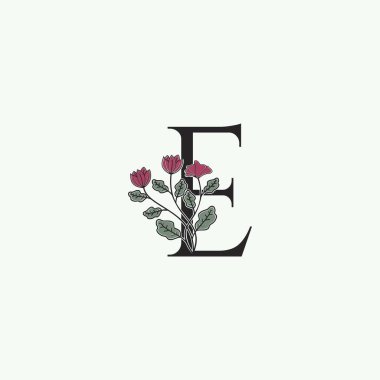 Zarif Doğa Çiçeği Baş harfleri E logo simgesi vektör süslü çiçek yaprağı klipsi sanat şablonu tasarımı.