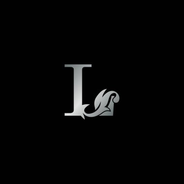 Gümüş Monogram Klasik Yaprak Liste Harfi İlk Logo Simgesi Şablon Tasarım Lüks Biçimi.