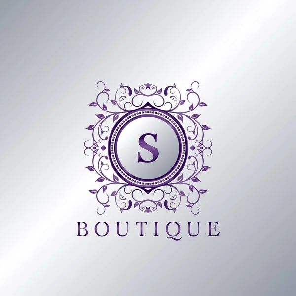 Modern Luxury Boutique Letter Logo Entydig Elegansdesign Blomsterdekorasjoner Med Lilla – stockvektor