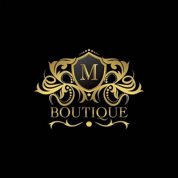 Dekorasyon, Restoran, Kraliyet, Butik, Cafe, Otel, Heraldiç, Mücevher, Moda ve diğer vektör çizimleri için vektör tasarımlı lüks Butik Altın Harf Logosu şablonu