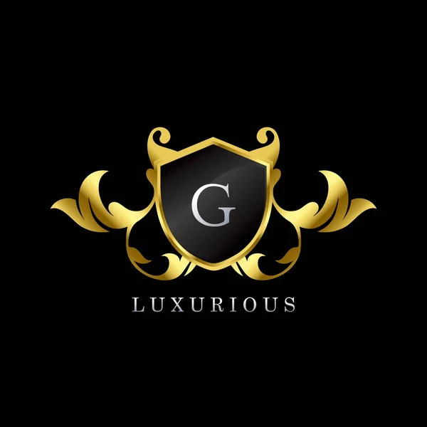 Golden Luxury Shield Letra Logo Plantilla Vector Logotipo Elegancia Hecha — Vector de stock