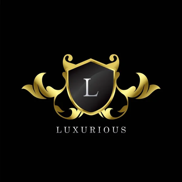 Golden Luxury Shield Letter Logo Κομψότητα Λογότυπο Διάνυσμα Πρότυπο Κατασκευασμένο — Διανυσματικό Αρχείο