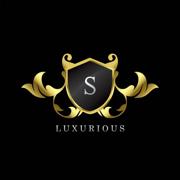 Escudo Luxo Dourado Letter Logo Modelo Vetor Logotipo Elegância Feito — Vetor de Stock