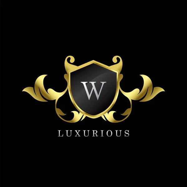 Логотип Golden Luxury Shield Элегантность Логотипа Векторный Шаблон Широкого Серебряного — стоковый вектор