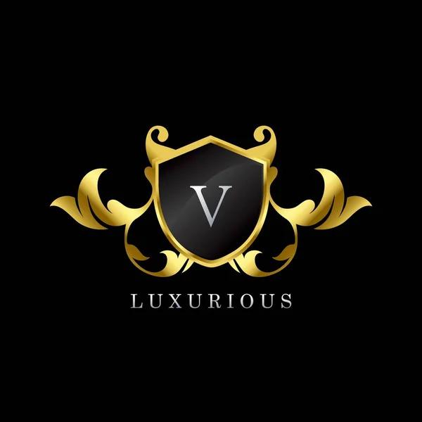 Логотип Golden Luxury Shield Элегантность Логотипа Векторный Шаблон Широкого Серебряного — стоковый вектор