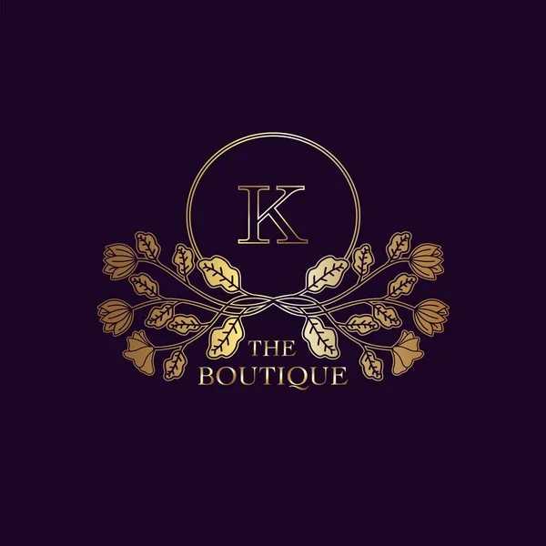 Golden Luxury Nature Leaf Boutique Letter Szablon Logo Ramce Koła — Wektor stockowy