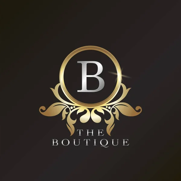 金精品B标志模板 用于品牌标识的圆形框架矢量设计 如餐厅 皇家酒店 咖啡店 赫拉尔迪奇 时装等品牌 — 图库矢量图片