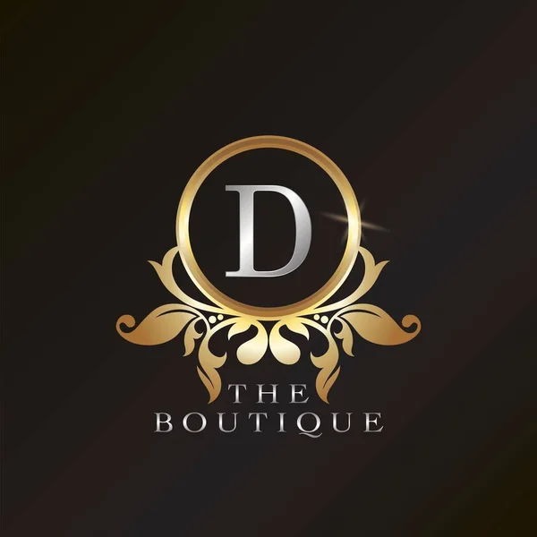 金精品D标志模板 用于品牌标识的圆形框架矢量设计 如餐厅 皇家酒店 咖啡店 赫拉尔迪奇 时装等品牌 — 图库矢量图片