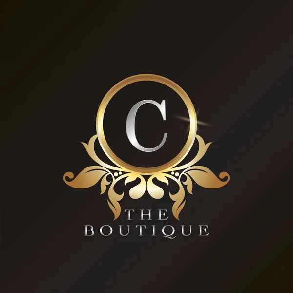 Gold Boutique Logo Template Circle Frame Vector Design Brand Identity — 스톡 벡터