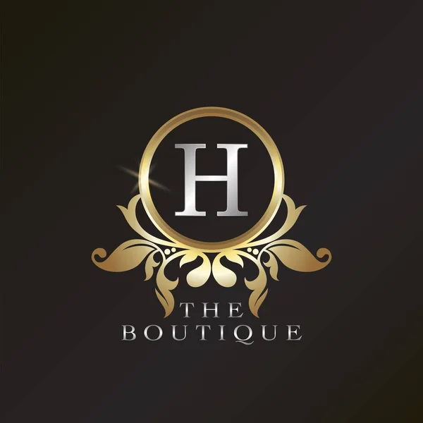 金精品H标志模板 用于品牌标识的圆形框架矢量设计 如餐厅 皇家酒店 咖啡店 赫拉尔迪奇 时装等品牌 — 图库矢量图片