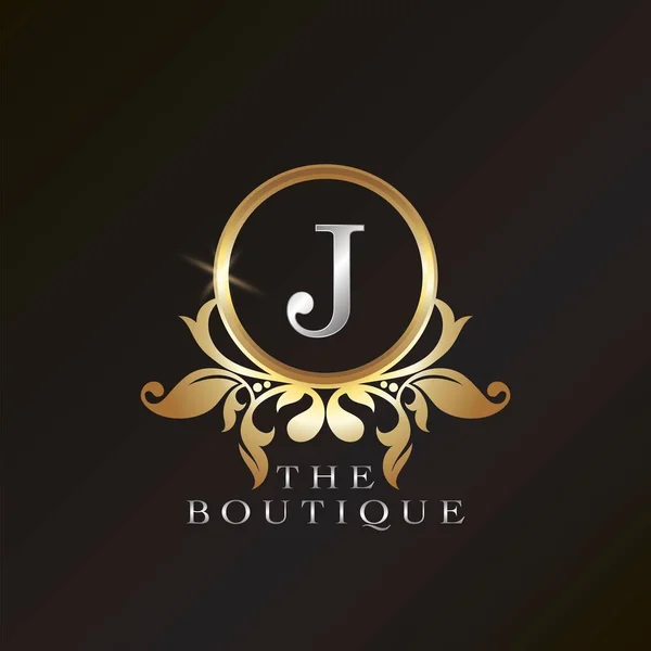 Gold Boutique Logo模板 用于品牌标识的圆形框架向量设计 如餐厅 皇家酒店 精品店 咖啡店 Heraldic 时装等品牌 — 图库矢量图片