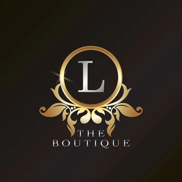 金精品L标志模板在圆形框架矢量设计的品牌标识 如餐厅 咖啡店 Heraldic 时装和其他品牌 — 图库矢量图片