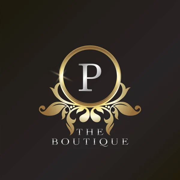 Gold Boutique Logo Template Circle Frame Vector Design Brand Identity — Wektor stockowy
