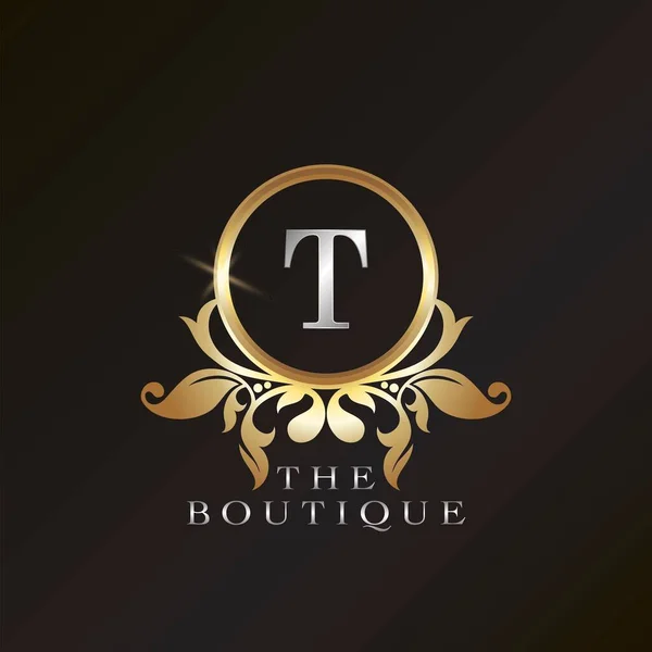 Gold Boutique Logo Template Circle Frame Vector Design Brand Identity — Vetor de Stock
