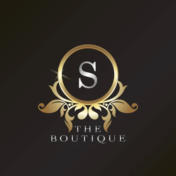 Gold Boutique Logo Šablona Kruhovém Rámu Vektorový Design Pro Značku — Stockový vektor