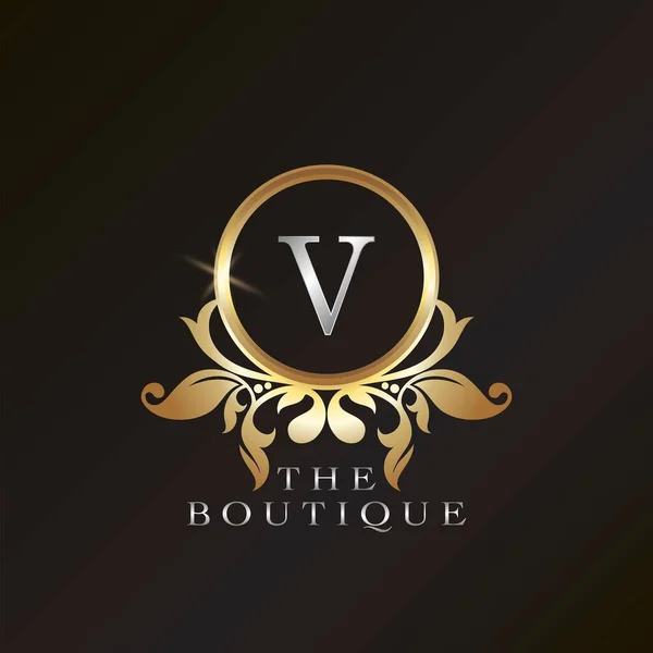 Gold Boutique Logo Vorlage Kreisrahmenvektordesign Für Markenidentität Wie Restaurant Royalty — Stockvektor