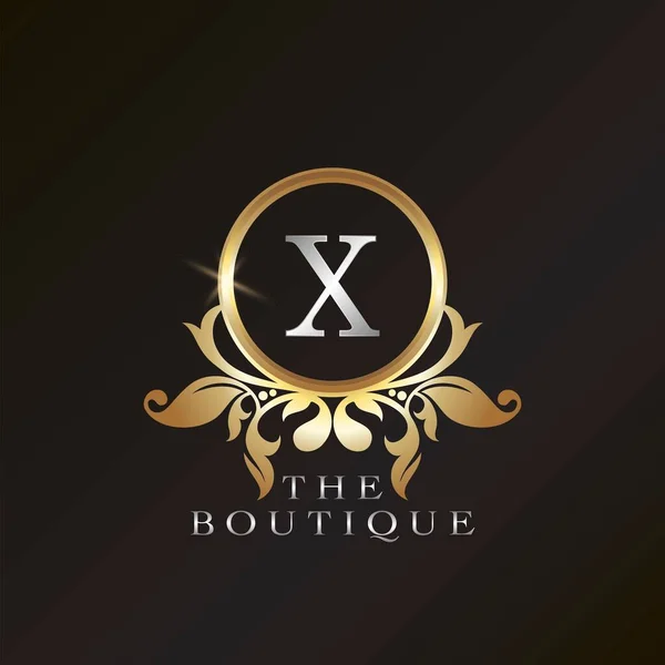 Gold Boutique Logo Template Circle Frame Vector Design Brand Identity — Wektor stockowy