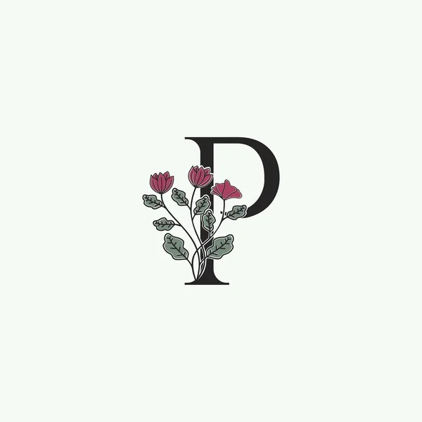 エレガンスネイチャーフラワーイニシャルレターPロゴアイコンベクトル華やかな花の葉のクリップアートテンプレートデザイン — ストックベクタ