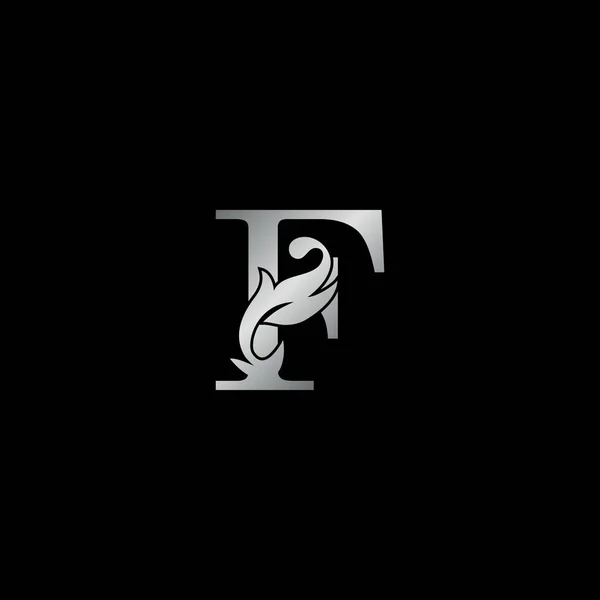 Modèle Icône Logo Initial Lettre Feuille Ornée Monogramme Argent Style — Image vectorielle